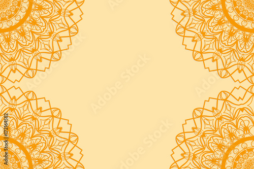 Vector illustration of invitation card. Floral mandala ornament. orange color.