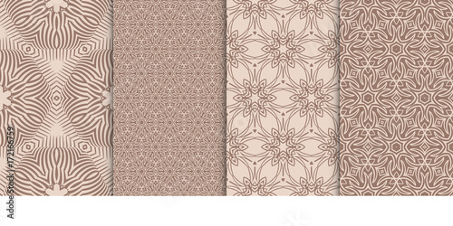 Set of 4 geometric patterns with elements of floral design. Fashion vector illustration. Seamless pattern