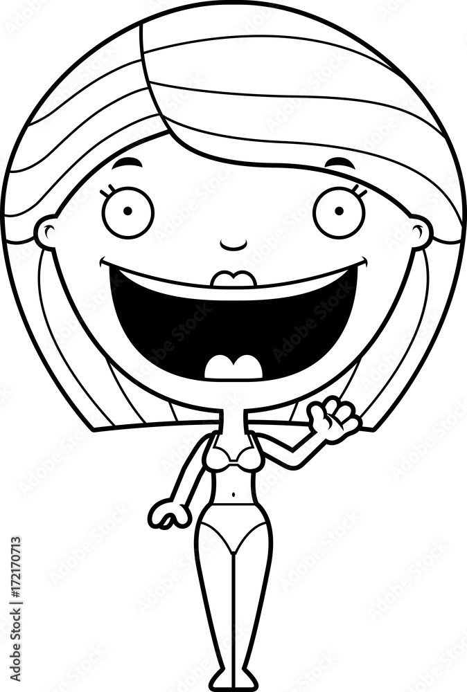 Fototapeta premium Cartoon Woman Bikini Waving