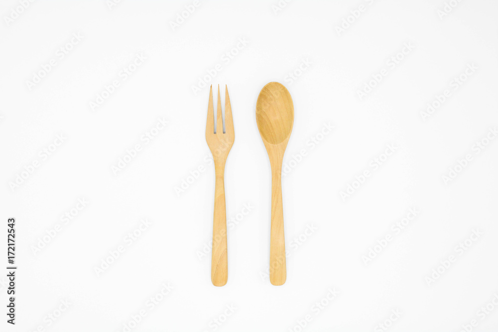 Wooden spoon and fork isolated on white background Wooden spoon and fork isolated on white background