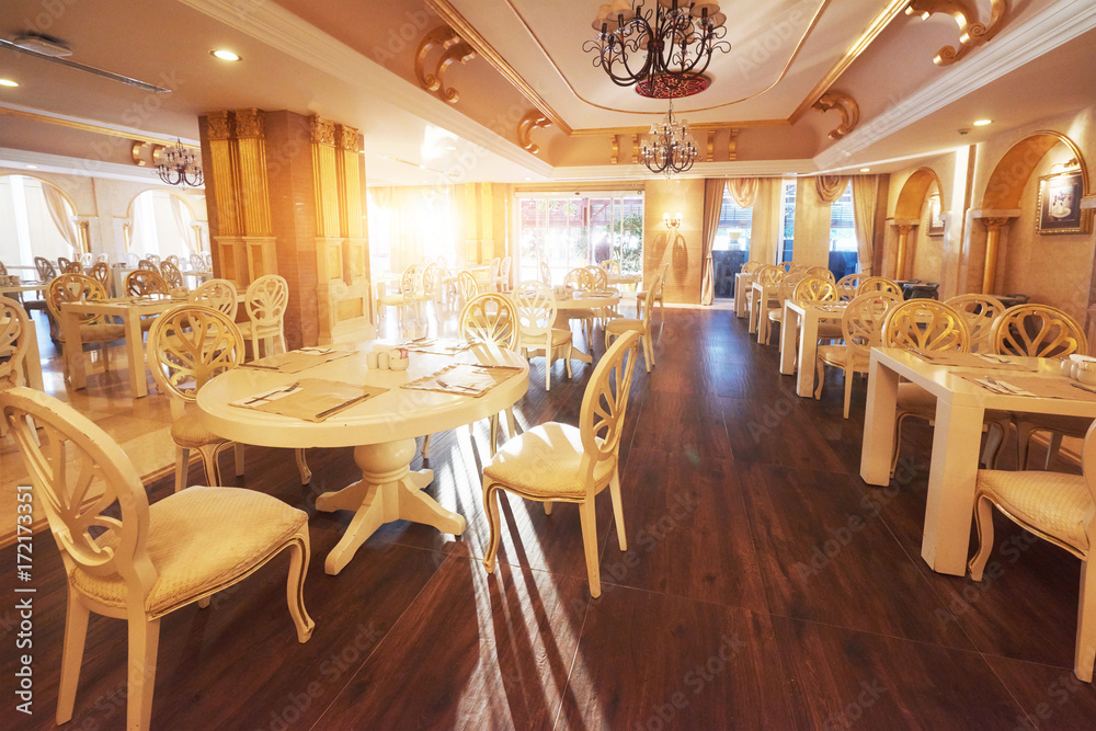 New and clean luxury restaurant in European style. Amara Dolce Vita Luxury Hotel. Resort. Tekirova-Kemer New and clean luxury restaurant in European style. Amara Dolce Vita Luxury Hotel. Resort. Tekirova-Kemer