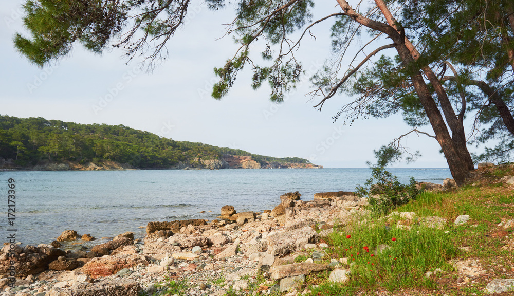 Panoramic view on sea coast. Beauty world Turkey