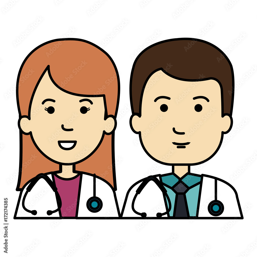 doctors couple with stethoscope avatars characters doctors couple with stethoscope avatars characters