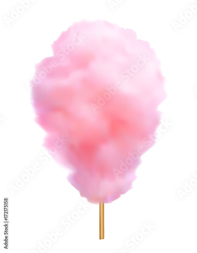 Pink cotton candy. Realistic sugar cloud. Vector isolated object illustration.