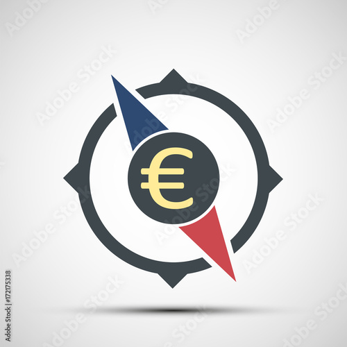 Compass icon with euro currency sign