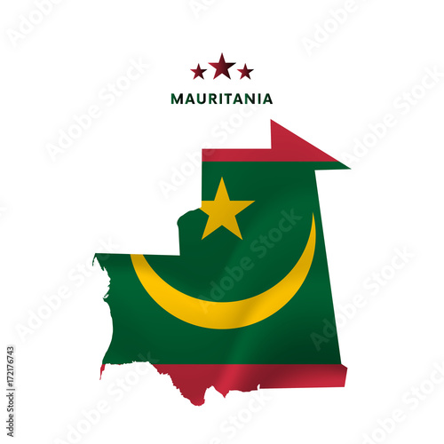 Mauritania map with waving flag. Vector illustration.