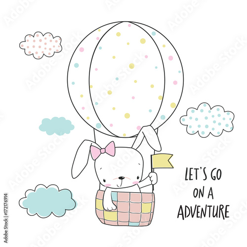 Little bunny in a hot air balloon
