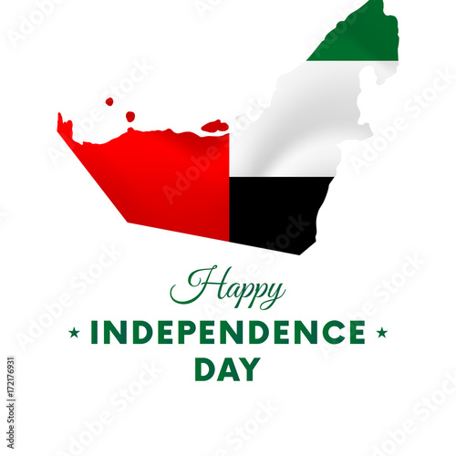 Banner or poster of United Arab Emirates independence day celebration. United Arab Emirates map. Waving flag. Vector illustration.