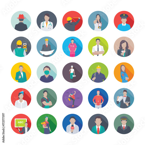 Professions Flat Vector Icons Set 7