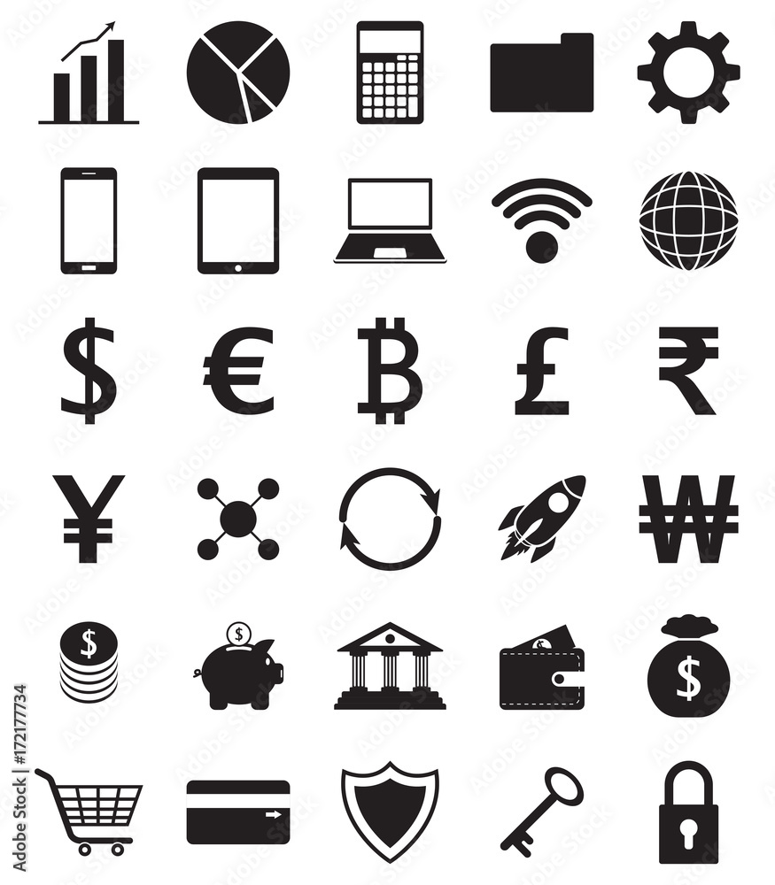 Obraz premium Black Fintech Flat Icons On White Background