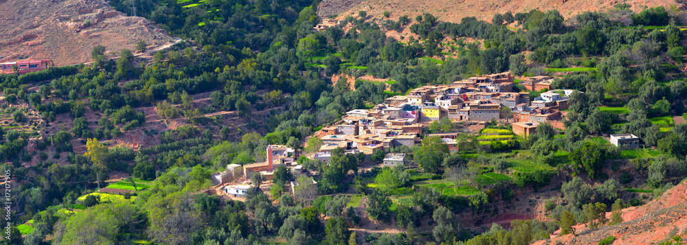 adobe village in the mountains of the Atlas of Morocco