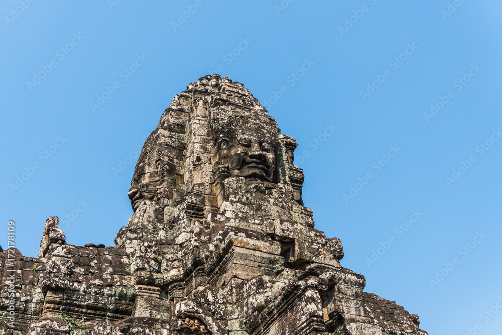 Smile face stone at bayon temple in angkor thom siem reap cambodia