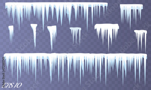 Fotografia, Obraz Set of white snow design element on blue background