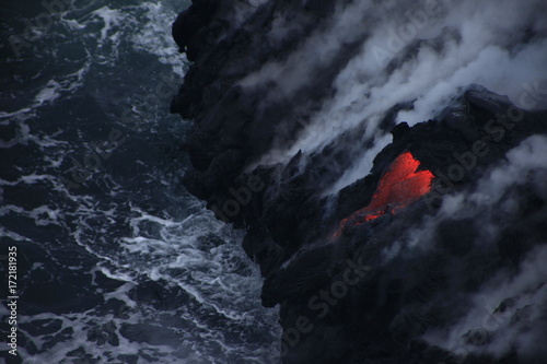 Lava hitting the ocean 