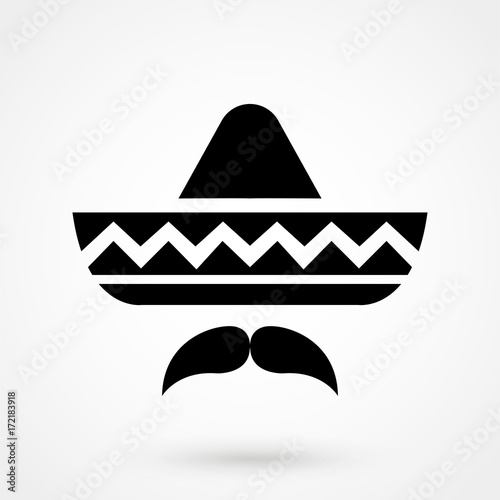 Mexican hat sombrero and mustache. Vector illustration. photo