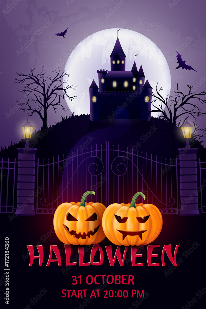 Halloween background, pumpkin.Greeting card for party and sale. Autumn holidays. Vector illustration EPS10.