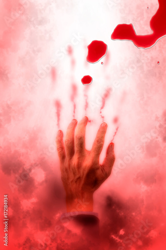 Blood /View of human hand and blood on red background.