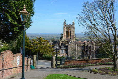 Great Malvern Priory from Rose Bank Gardens, Worcestershire, England photo