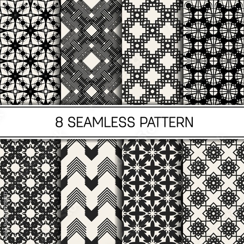 Abstract concept vector monochrome geometric pattern. Black and white minimal background. Creative illustration template. Seamless stylish texture. For wallpaper, surface, web design, textile, decor.