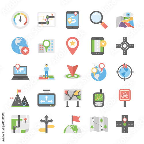 Maps and Navigation Flat Vector Icons Set 6