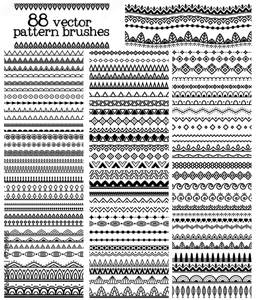 Collection of vector ornamental pattern brushes.