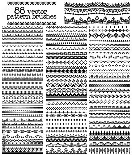 Collection of vector ornamental pattern brushes. photo