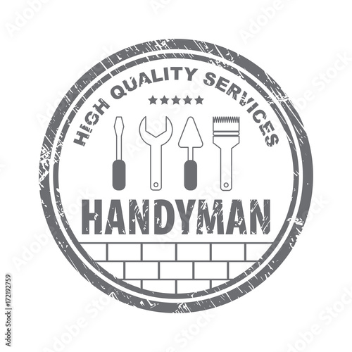 Professional handyman services logo.  Stamp handyman services in gray.  Stock vector. Flat design.