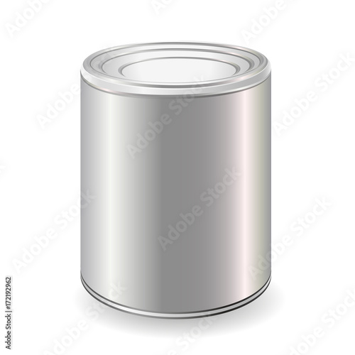 White Blank Tincan Metal Tin Can, Canned Food. Ready For Your Design. Product Packing Vector.Mock Up