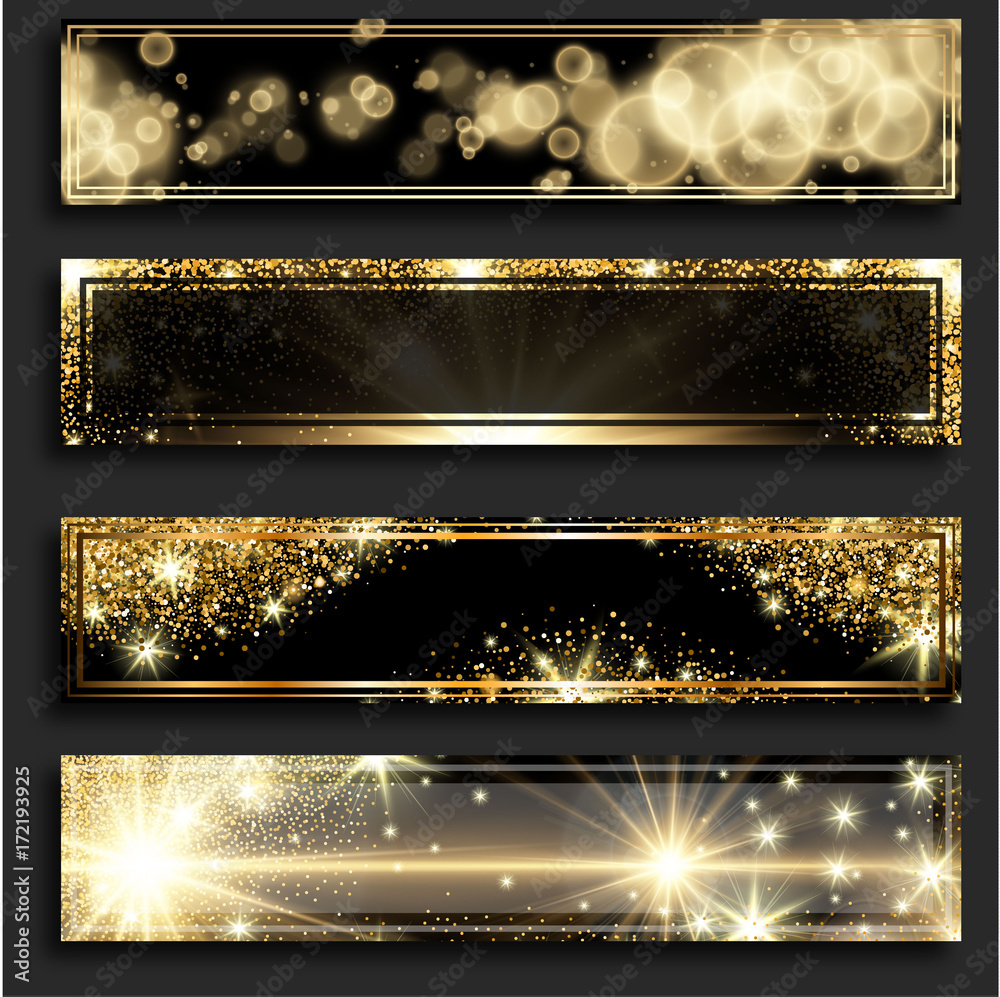 Golden glitter horizontal banners