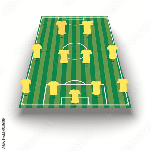 eps 10 vector football team game position illustration. Play-field formation shift. Create your own team formation. Changeable t-shirt color. Sport game editable tactics. Graphic clip art design