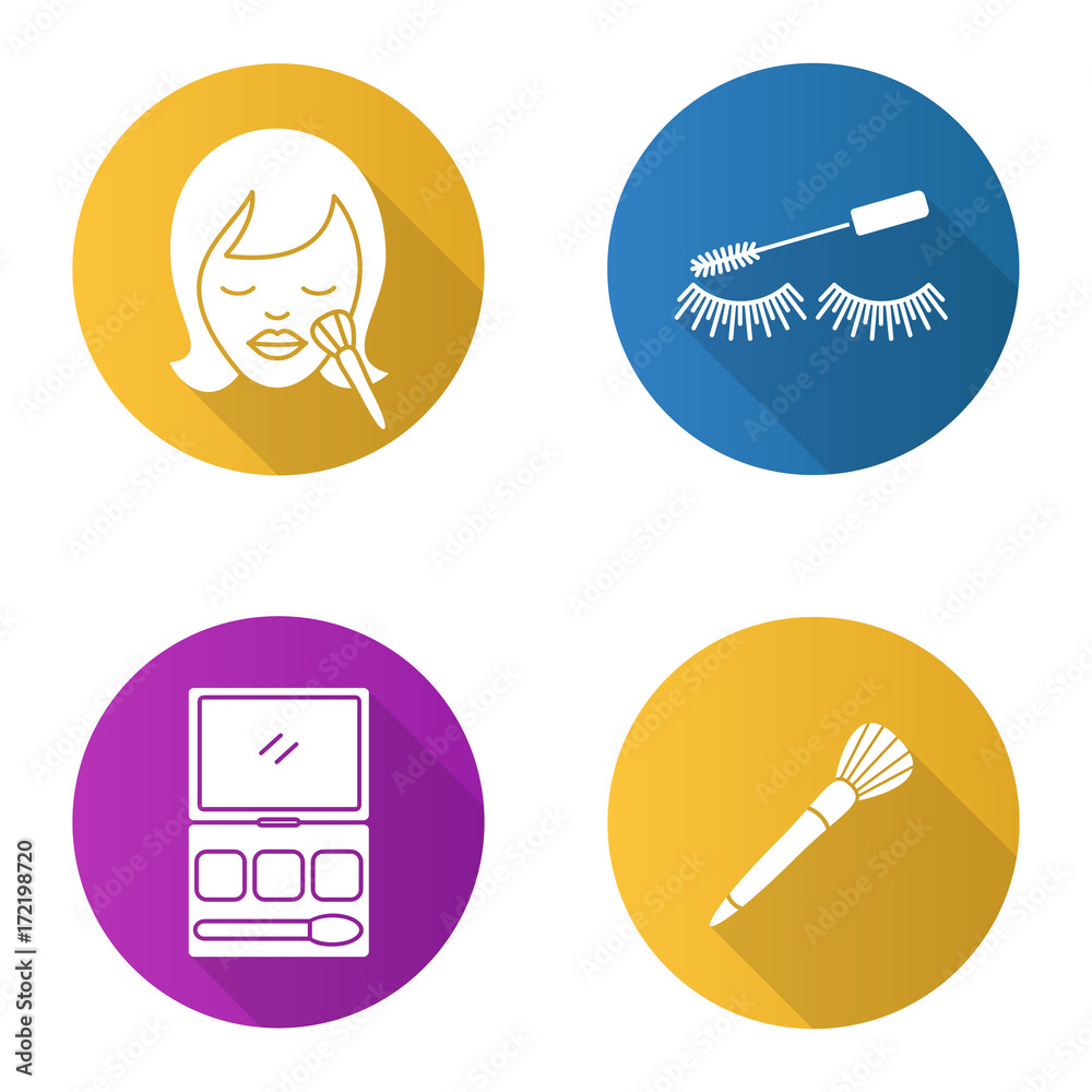 Cosmetics accessories flat design long shadow glyph icons set Cosmetics accessories flat design long shadow glyph icons set