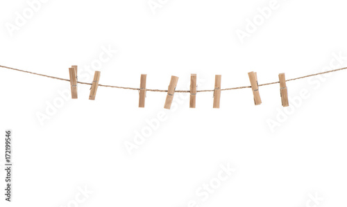 Clothes line with pegs isolated white background