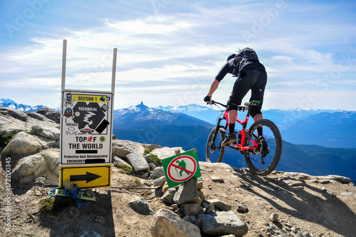 Mountain biking in Whistler, British Columbia Canada - Top of the world trail in the Whistler mountain bike park - September 2017