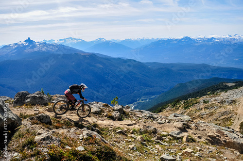 Mountain biking in Whistler, British Columbia Canada - Top of the world trail in the Whistler mountain bike park - September 2017