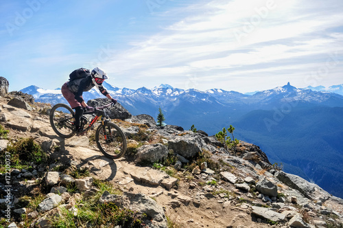 Mountain biking in Whistler, British Columbia Canada - Top of the world trail in the Whistler mountain bike park - September 2017 photo
