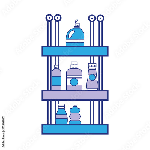 shelf with softener and detergent liquid bottle vector illustration