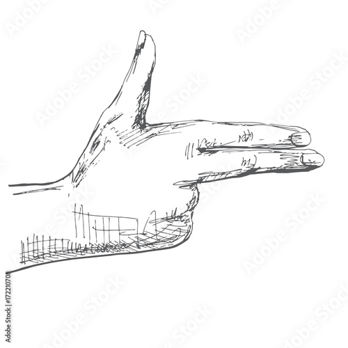 Hand, gesture pistol. Illustration in sketch style. Hand drawn vector illustrations.