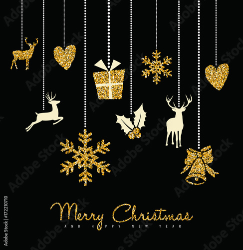 Holiday christmas ornament deer gold glitter card