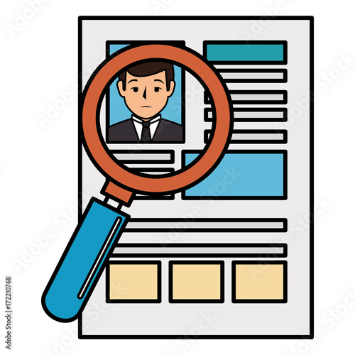 magnifying glass with curriculum vitae isolated icon