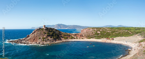 Landscape of the coast of porticciolo beach in a windy day of autumn. Alghero, the island of Sardinia