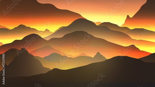Abstract Sunrise Mountains Golden Hour - Vector Illustration