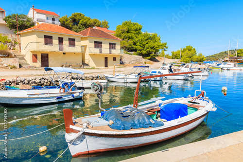 Fishing boats anchoring in small port of Razanj, Dalmatia, Croatia