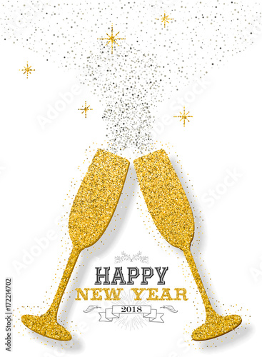 Happy new year 2018 party toast gold glitter card