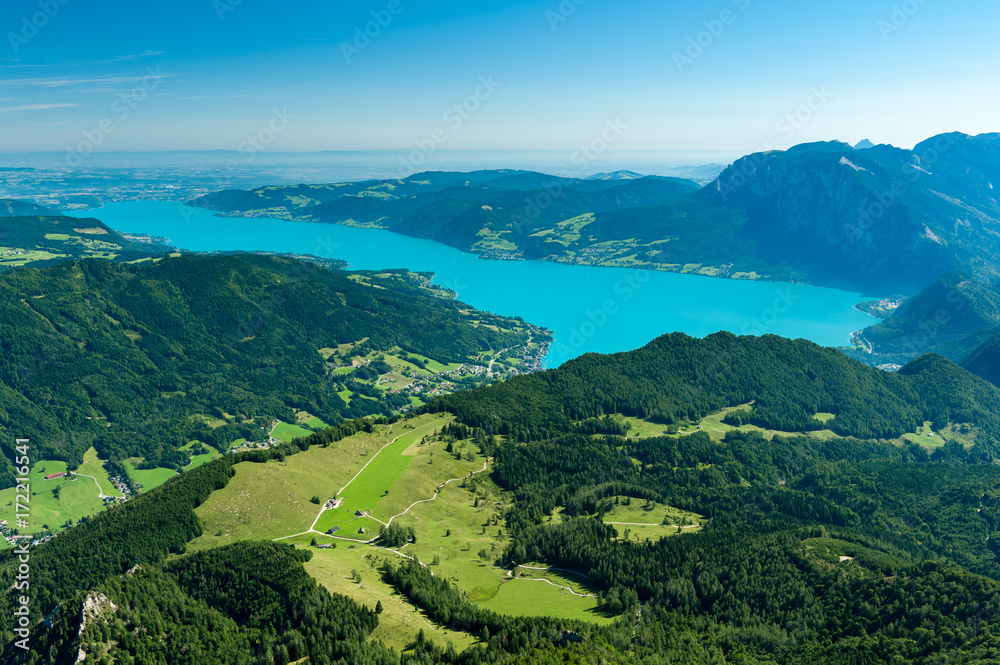 Attersee as seen from Schafberg on a sunny day