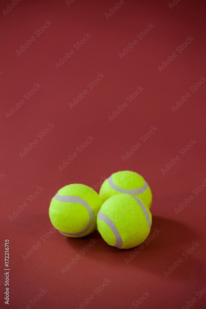 High angle view of three tennis balls