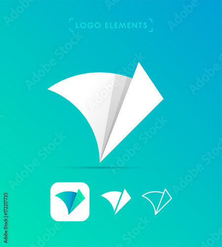 Vector abstract letter V origami style logo template. Material design. Paper wings