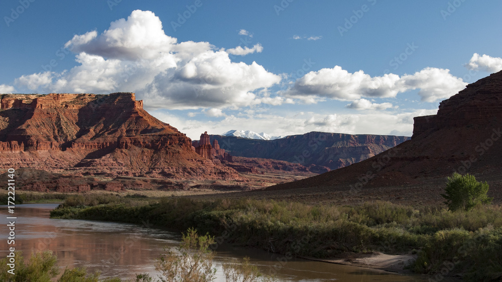 Colorado River rolls along Utah Route 128 American Southwest near Moab