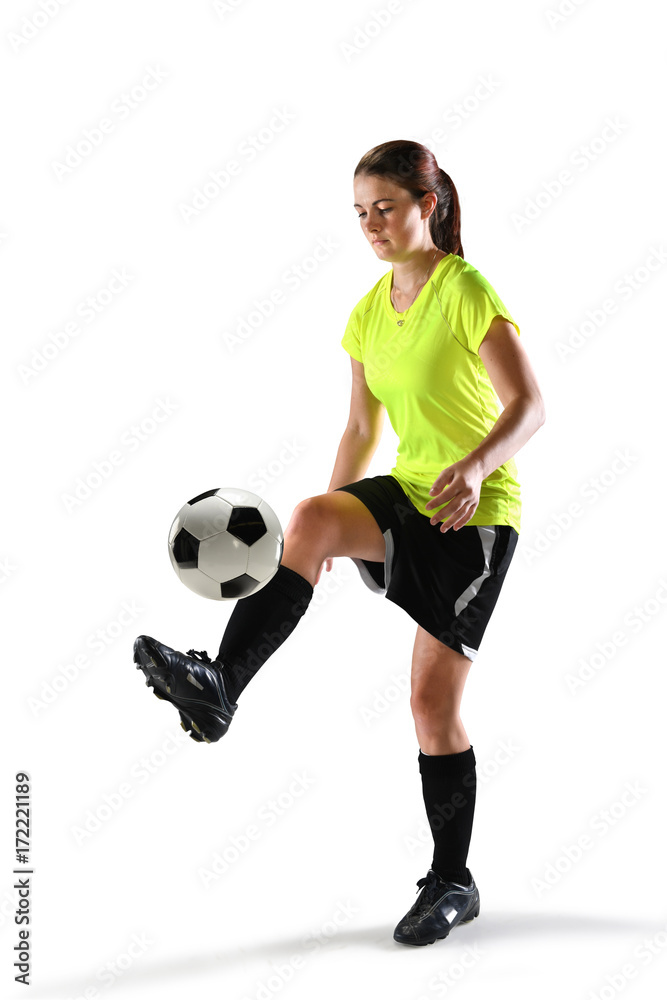 Female Soccer Player Balancing Ball Female Soccer Player Balancing Ball