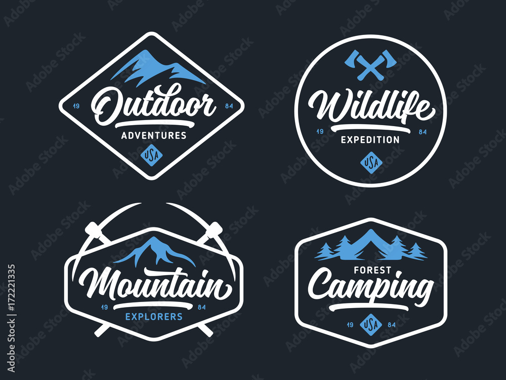 Set of outdoor wild life related labels badges emblems. Vector vintage illustration. Set of outdoor wild life related labels badges emblems. Vector vintage illustration.