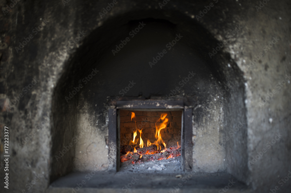 Fototapeta premium Fire wood burning in the oven